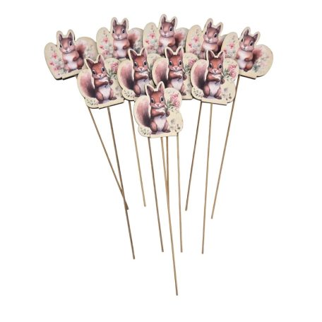 Fa betűző - Mókus virággal - 7x6,5 cm+18,5 cm szár - 10 db/csomag