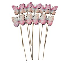   Fa betűző - Szivárvány színű lepke - 7x5 cm+18 cm szár - 10 db/csomag