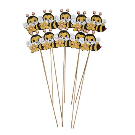 Fa betűző - Mosolygós méhecske - 7x7 cm+24 cm szár - 10 db/csomag