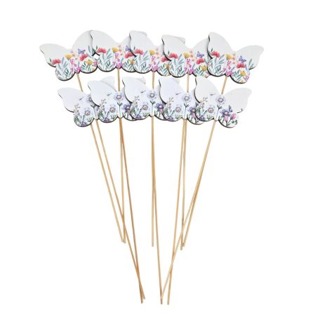 Fa betűző - Virágmintás lepke - 6x8 cm+24 cm szár - 10 db/csomag