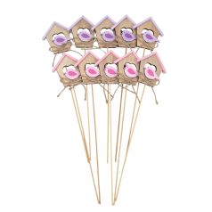   Fa betűző - Madárház MIX - 8x4,5cm+24cm szár - 10 db/csomag