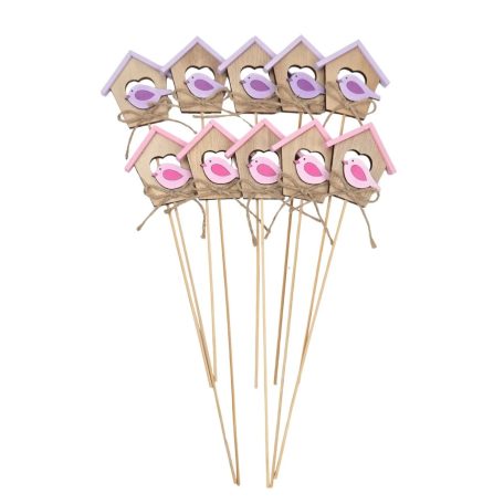 Fa betűző - Madárház MIX - 8x4,5cm+24cm szár - 10 db/csomag