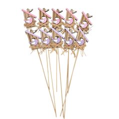   Fa betűző - Csíkozott madárház - 8x4,5cm+24cm szár - 10 db/csomag