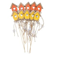   Fa betűző - Szíves faház -.8x6,5 cm+24 cm szár - 10 db/csomag