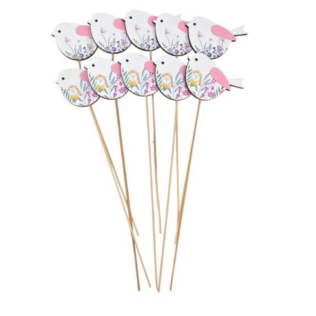 Fa betűző - Virágmintás madár - 8,5x5,5cm+24cm szár - 10 db/csomag