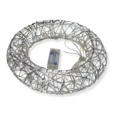 Világító koszorú, időzítővel - Ezüst - 30 cm