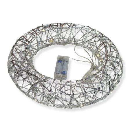 Világító koszorú, időzítővel - Ezüst - 30 cm