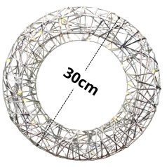 Világító koszorú, időzítővel - Ezüst - 30 cm