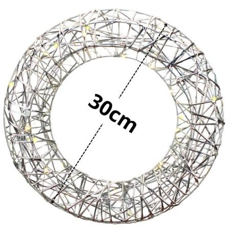 Világító koszorú, időzítővel - Ezüst - 30 cm