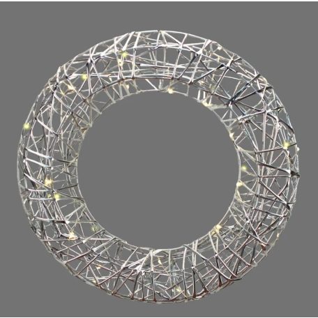 Világító koszorú, időzítővel - Ezüst - 30 cm