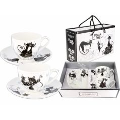   Carmani porcelán bögre+alj - Fekete macskás - 250 ml - 2 db-os szett 