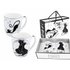 Carmani porcelán bögre - Fekete macskás - 400 ml -  2 db-os szett