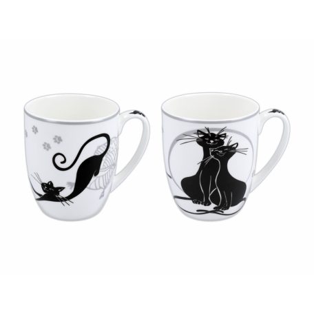Carmani porcelán bögre - Fekete macskás - 400 ml -  2 db-os szett