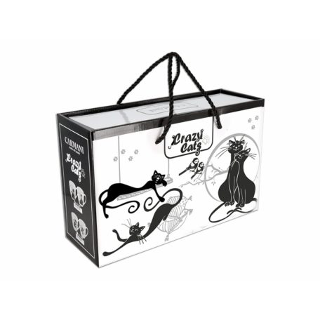 Carmani porcelán bögre - Fekete macskás - 400 ml -  2 db-os szett