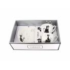 Carmani porcelán bögre+alj - Fekete macskás - 250 ml - 2 db-os szett 