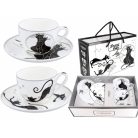 Porcelánbögre - Fekete macskás (macskamama kiscicákkal) - 500 ml