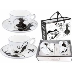   Porcelánbögre - Fekete macskás (macskamama kiscicákkal) - 500 ml