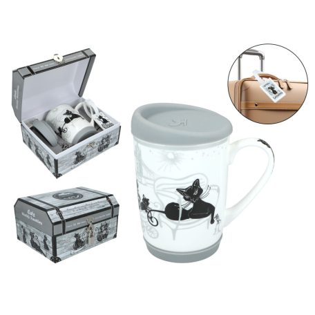 Carmani porcelán utazóbögre - London fekete macska - 320 ml 