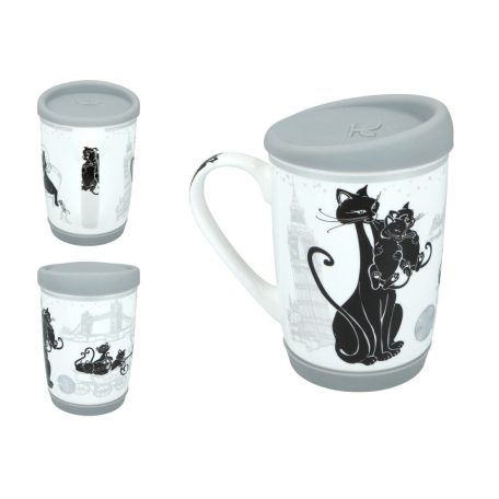 Carmani porcelán utazóbögre - London fekete macska - 320 ml 