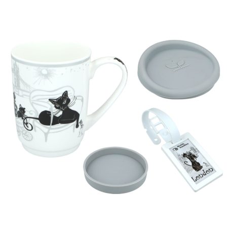 Carmani porcelán utazóbögre - London fekete macska - 320 ml 