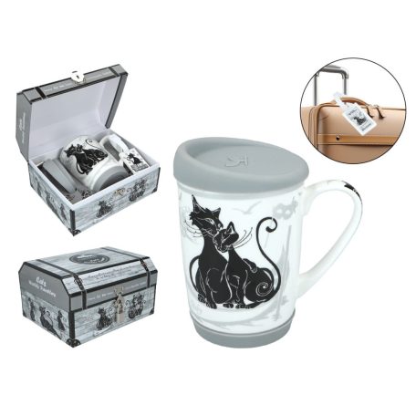 CARMANI porcelán utazóbögre - London fekete macska - 320 ml 