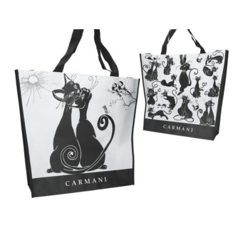Carmani válltáska, 2 oldalas - Fekete macskás - 46x11x38 cm 
