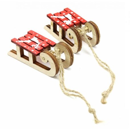 Szarvas mintás kis szánkó - Piros - 6x2,5x2 cm - 2 db/csomag 