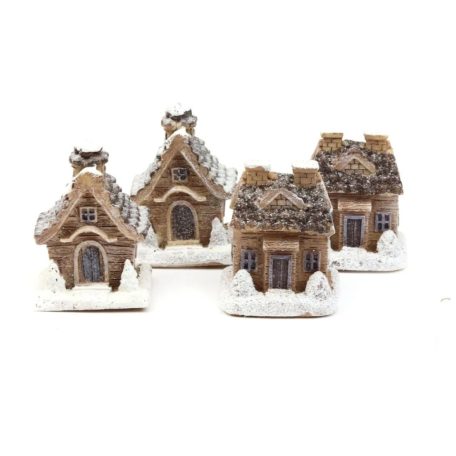 Téli házikó szett B - Barna - 6 cm - 4 db/csomag