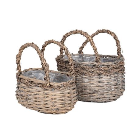 Ovális hasított fa ridikül szürke szett - 26x19x16/26,5 cm 