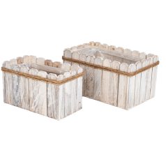   Szögletes fa kaspó - Fehér - 21 cm, 25,5 cm - 2 db-os szett