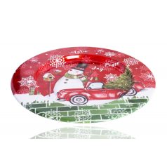 Karácsonyi tálca hóember-autó - 33 cm