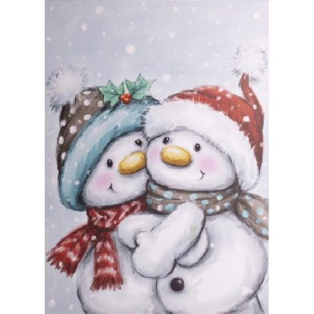 Karácsonyi 1 LEDes világító falikép cuki hóemberek - 30x40 cm 