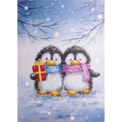  Karácsonyi LEDes világító falikép pingvinpár - 30x40 cm 