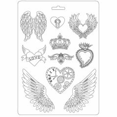    Lágy PVC öntőforma - A4 - Szívek és szárnyak - K3PTA-448