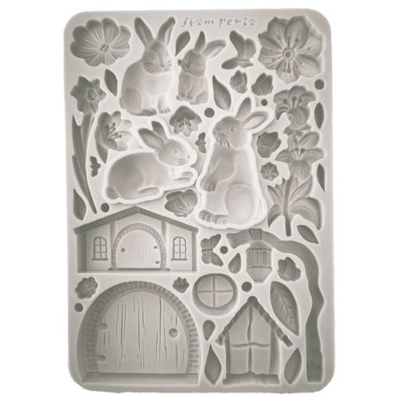 Szilikon öntőforma - A5 - Rabbit and flowers - KACMA-566