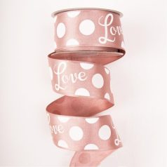   Szatén szalag drótos Love - Rózsaszín - 3,8cmx6,4 méter  