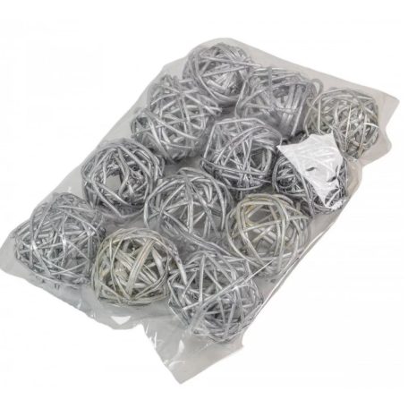 Rattan golyó - Ezüst - 4 cm - 12 db/csomag 