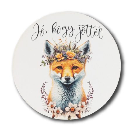 Nyomtatott fa tábla - Jó hogy jöttél - Róka - 13 cm