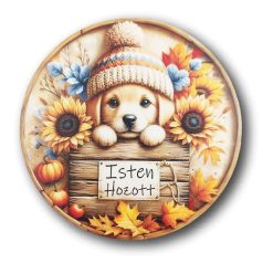 Nyomtatott fatábla - Isten hozott - Kutya - 13 cm