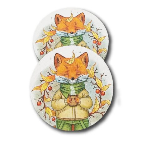 Nyomtatott fa tábla - Róka - 8x6 cm