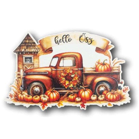 Hello ősz - Tökös autó - 14x9 cm
