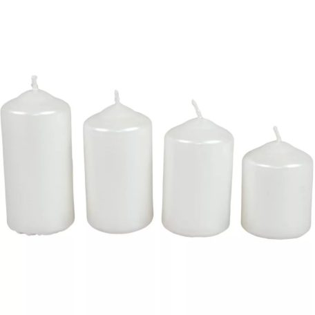 Adventi gyertya lépcsős - Metál fehér - 4 cm - 4 db/csomag