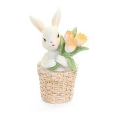   Nyuszi fonott virágtartóban tulipánnal - 8x5,5x11 cm - Raktáron