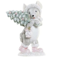 Egér figura fenyőfával - 8x5x6 cm 