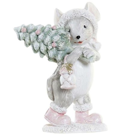 Egér figura fenyőfával - 8x5x6 cm 