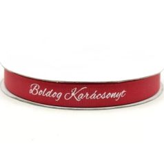   Ripsz szalag - Boldog karácsonyt - Piros - 1,5 cm - 18,2 méter