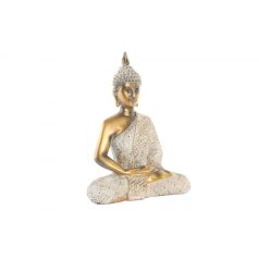 Buddha figura 22x11x30 cm fehér, régies 