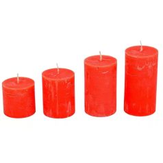   Rusztikus lépcsős henger gyertya - Piros - 6 cm - 4 db-os szett