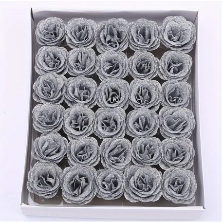 Szappanrózsa - Glitteres ezüst  - 6 cm - 30 db/csomag
