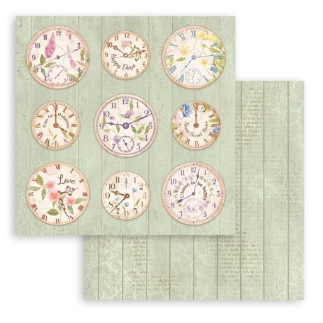 Stamperia scrapbook papír - Welcome Home clocks - 2 oldalas - 31,5 x 30,5 cm - SBB-915